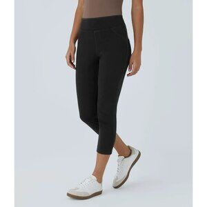 Halara Flex Denim Capri Leggings Pull-On Skinny Fit With Back Pockets Black XS
